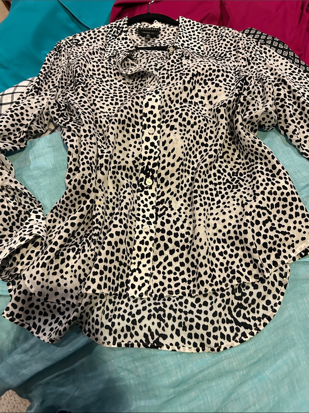 Foxcroft Black and White Dalmatian Print Button-Down Shirt
